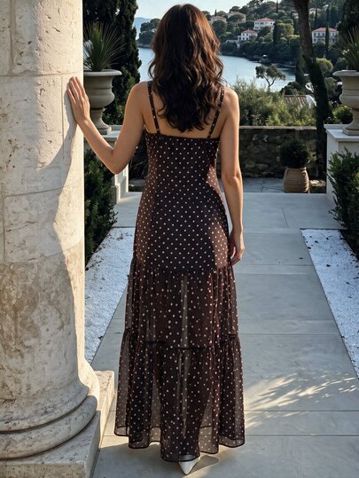 SHEIN PariChic French Vintage Polka Dot Slip Maxi Dress Adjustable Strap Tiered Ruffle Hem Spring Summer Dress - image 2