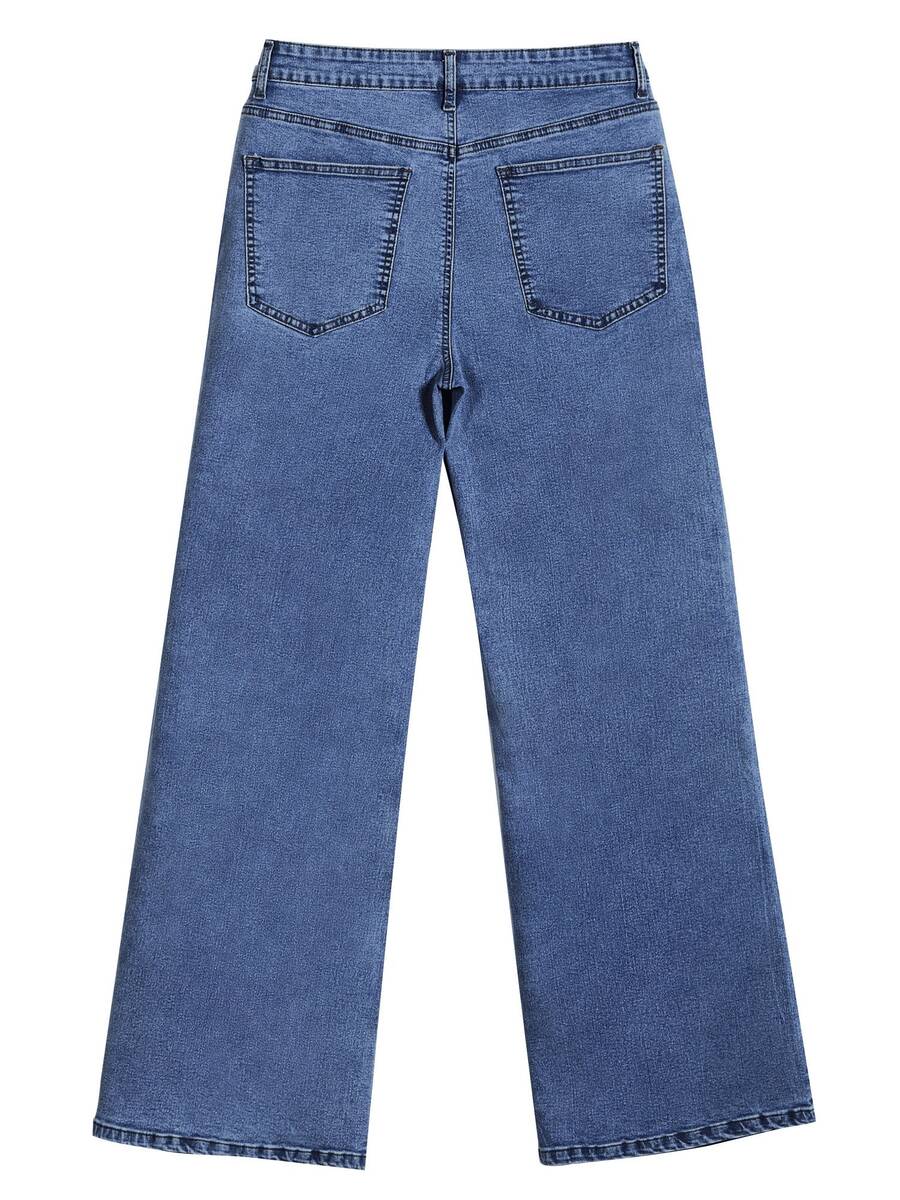 Women's Casual Straight Leg Denim Jeans With Pockets & Button Zipper Closure, Long Basic Style With Slight Stretch - image 3