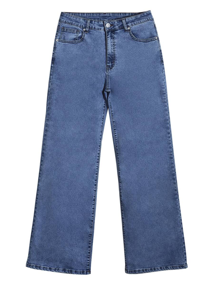 Women's Casual Straight Leg Denim Jeans With Pockets & Button Zipper Closure, Long Basic Style With Slight Stretch - image 2