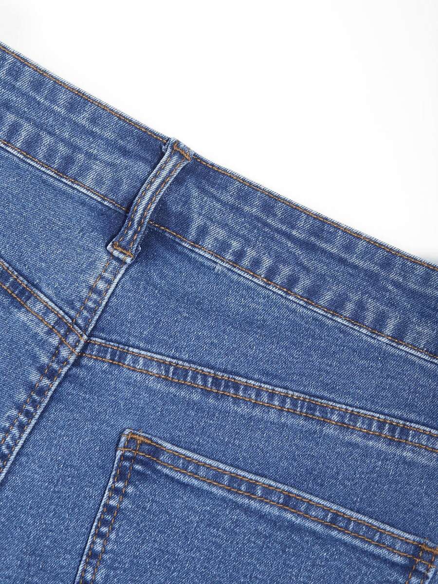 Women's Casual Straight Leg Denim Jeans With Pockets & Button Zipper Closure, Long Basic Style With Slight Stretch - image 5