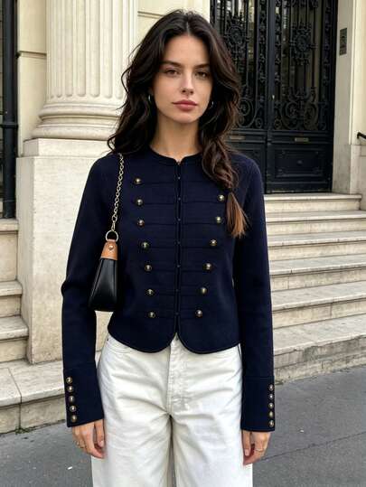 DEEKA Autumn New Women's European & American Style Fashion Minimalist Versatile Button-Up Knit Cardigan - image 2