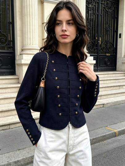 DEEKA Autumn New Women's European & American Style Fashion Minimalist Versatile Button-Up Knit Cardigan