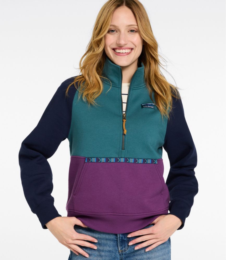 Women's Mountain Classic Sweatshirt, Half-Zip Colorblock - Faded Sage/Oatmeal Heather/Light Mauve