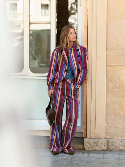 Nöista Vertical Striped Wide-Leg Jeans. Versatile Everyday, Suitable Casual Outings, Commuting, Parties; Easily Paired Anything. Fall Winter, Going Out - image 2
