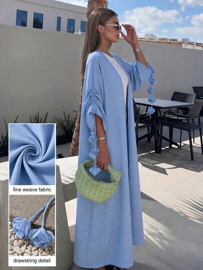 Yasmyna Blue Pleated 3/4 Sleeve Floral Decor Women's Abaya Saudi National Day Fall/Winter Vacation  Traditional - image 2