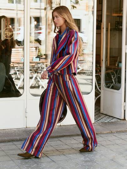 Nöista Vertical Striped Wide-Leg Jeans. Versatile Everyday, Suitable Casual Outings, Commuting, Parties; Easily Paired Anything. Fall Winter, Going Out