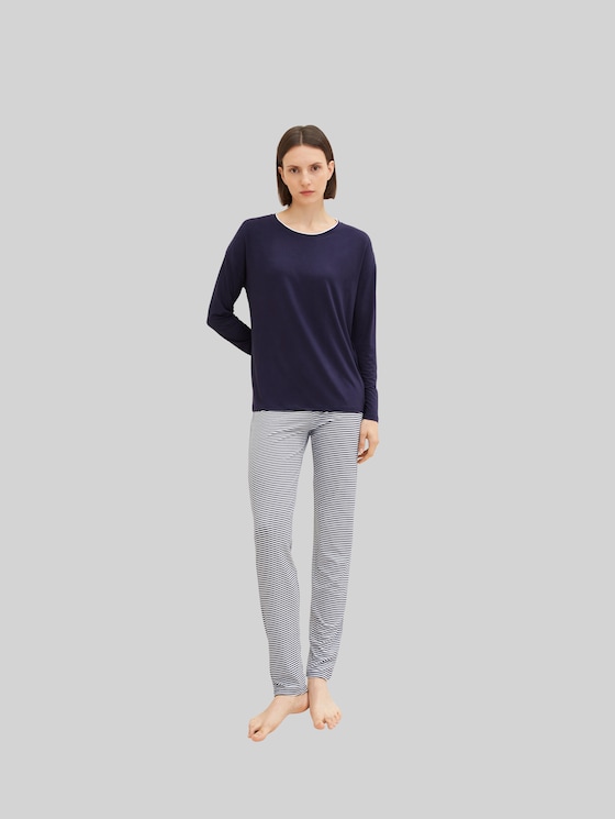 Pyjama set with striped trousers - blue ring