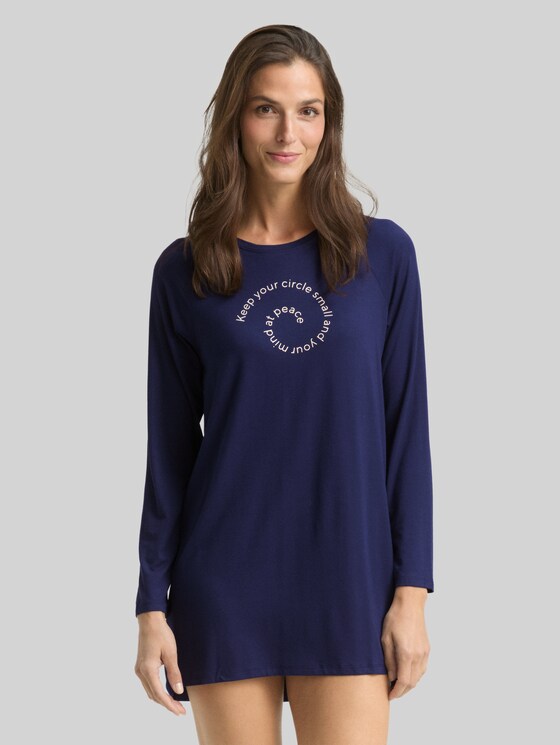 Nightdress with print - blue-dark-solid