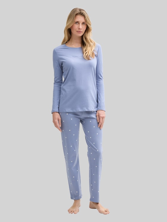 Pyjama set with a polka dot pattern and logo print - blau-mittel-Punkte