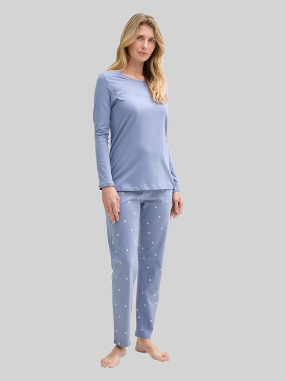 Pyjama set with a polka dot pattern and logo print - blau-mittel-Punkte