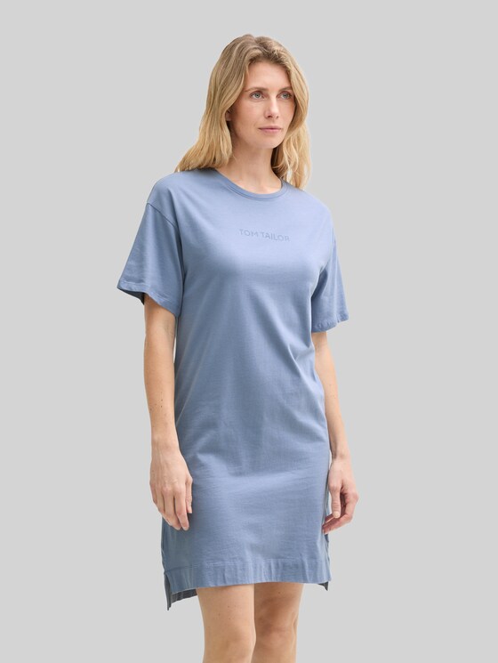 Short-sleeved nightdress with logo print - blue-medium-solid