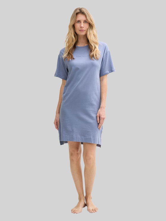 Short-sleeved nightdress with logo print - blue-medium-solid