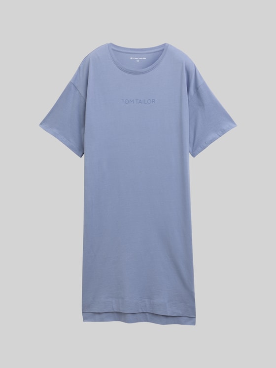 Short-sleeved nightdress with logo print - blue-medium-solid