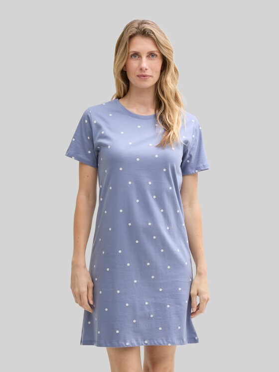 Cotton nightdress with polka dot print - blau-mittel-Punkte