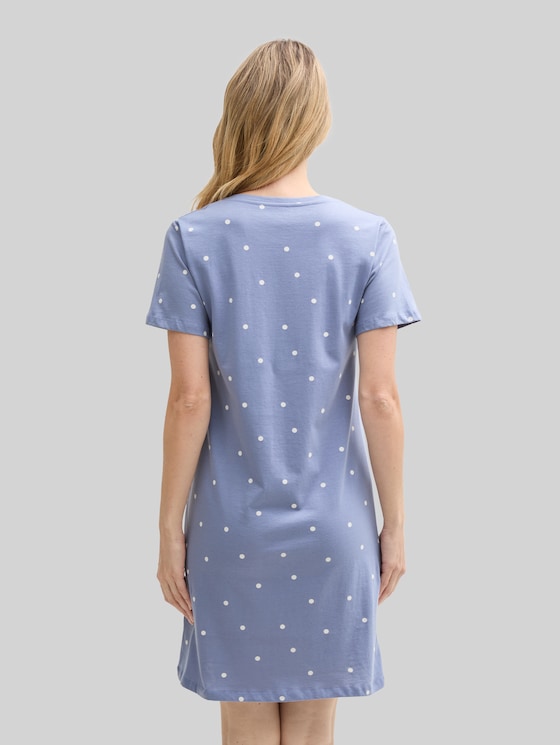 Cotton nightdress with polka dot print - blau-mittel-Punkte