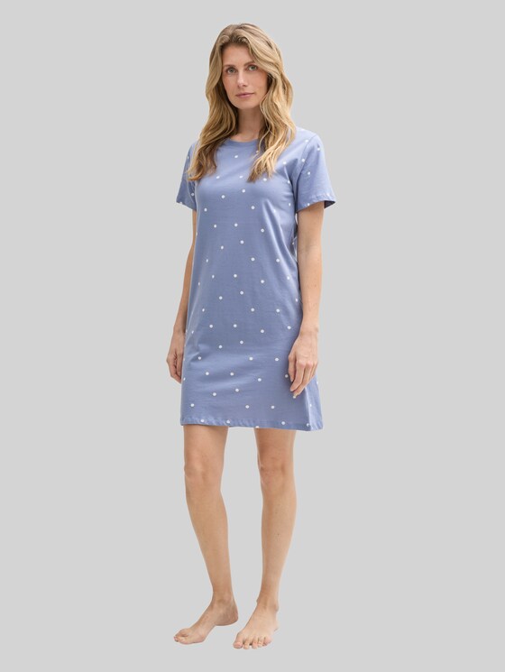 Cotton nightdress with polka dot print - blau-mittel-Punkte