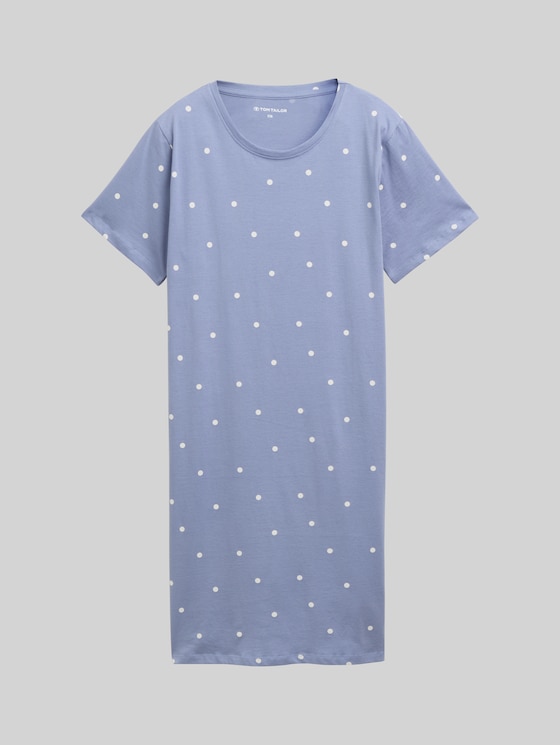 Cotton nightdress with polka dot print - blau-mittel-Punkte