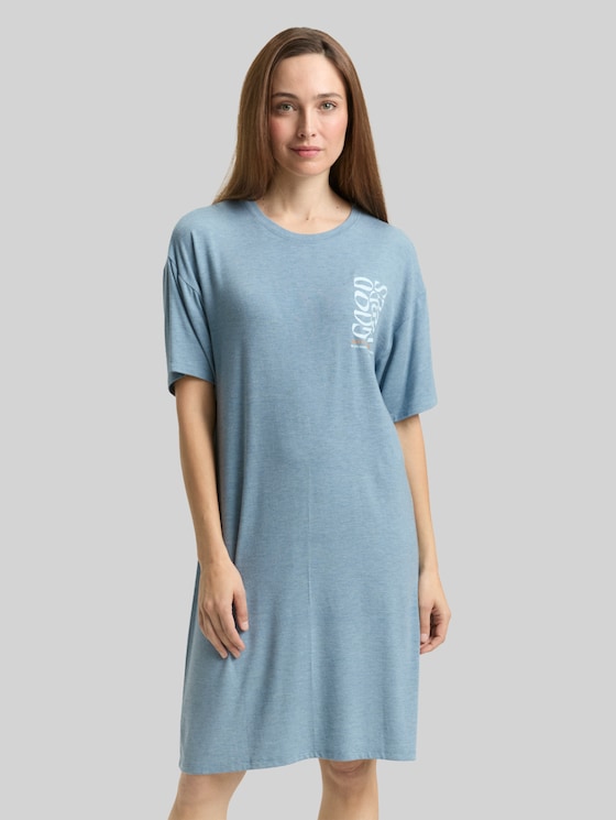 Melange-look nightshirt - blue-medium-melange