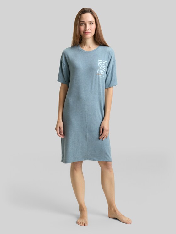 Melange-look nightshirt - blue-medium-melange
