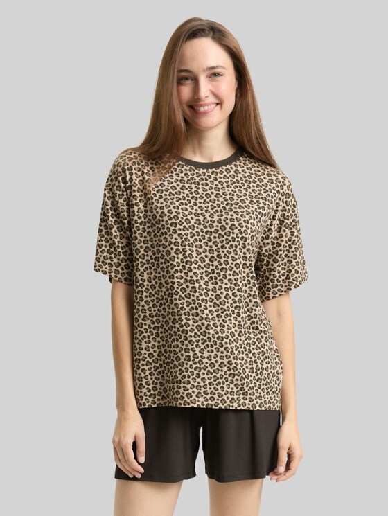 Pyjama set with leopard print - braun-mittel-Allover