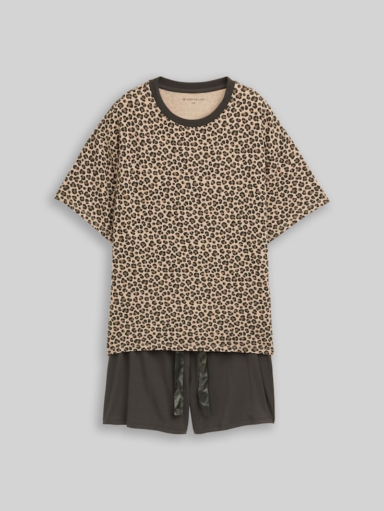 Pyjama set with leopard print - braun-mittel-Allover