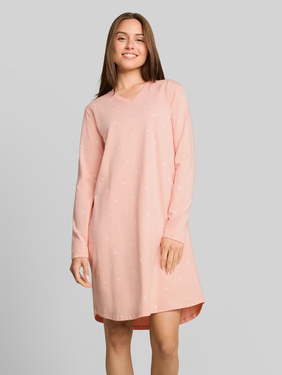 Cotton nightdress with polka dot print - red-light-dots