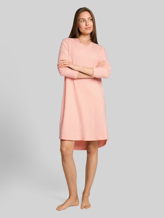 Cotton nightdress with polka dot print - red-light-dots