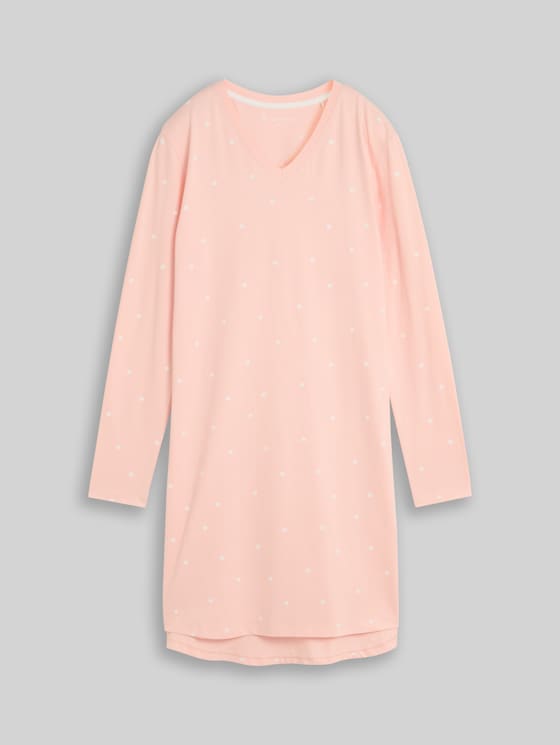 Cotton nightdress with polka dot print - red-light-dots