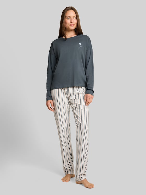 Striped cotton pyjama set - green-medium-stripes