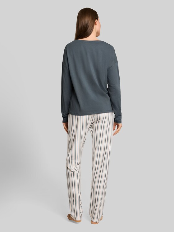 Striped cotton pyjama set - green-medium-stripes