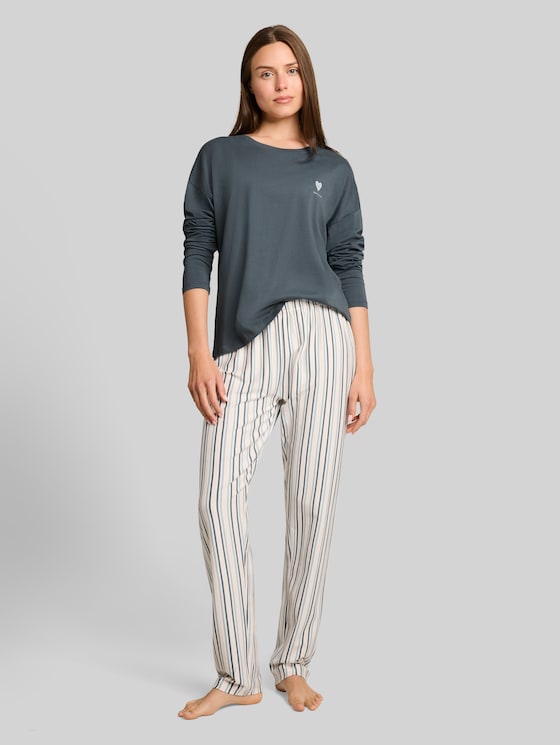 Striped cotton pyjama set - green-medium-stripes