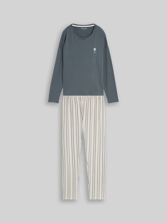 Striped cotton pyjama set - green-medium-stripes