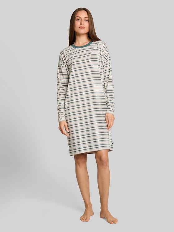 Striped cotton nightdress - grün-hell-Ringel