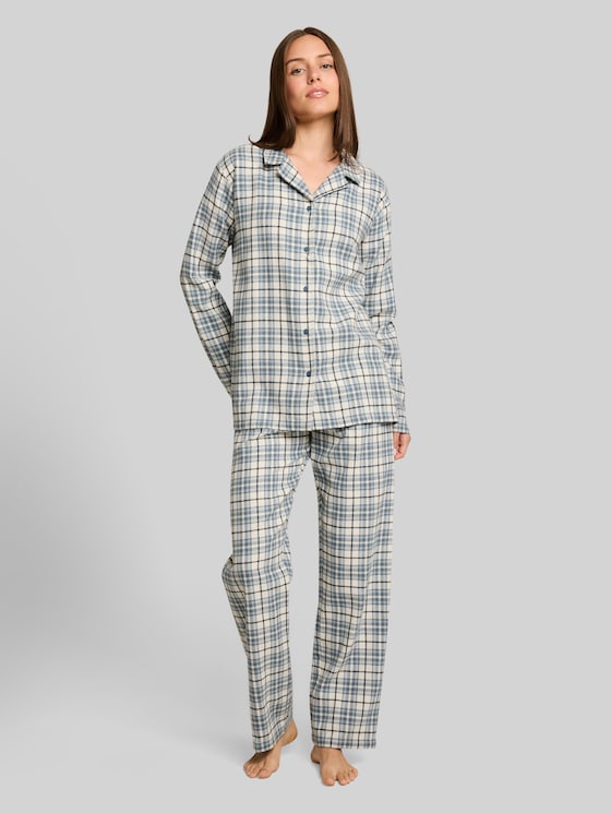 Pyjama set with a checked pattern, made of cotton - green-medium-check