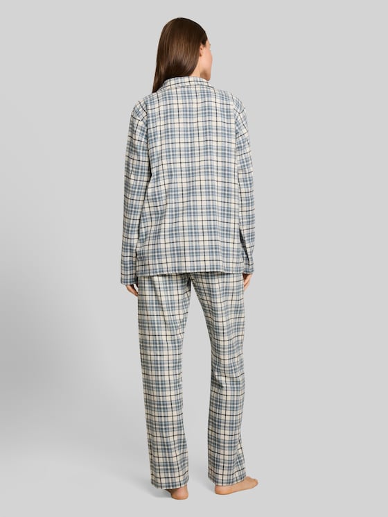 Pyjama set with a checked pattern, made of cotton - green-medium-check