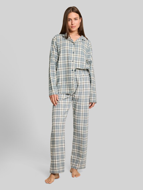 Pyjama set with a checked pattern, made of cotton - green-medium-check
