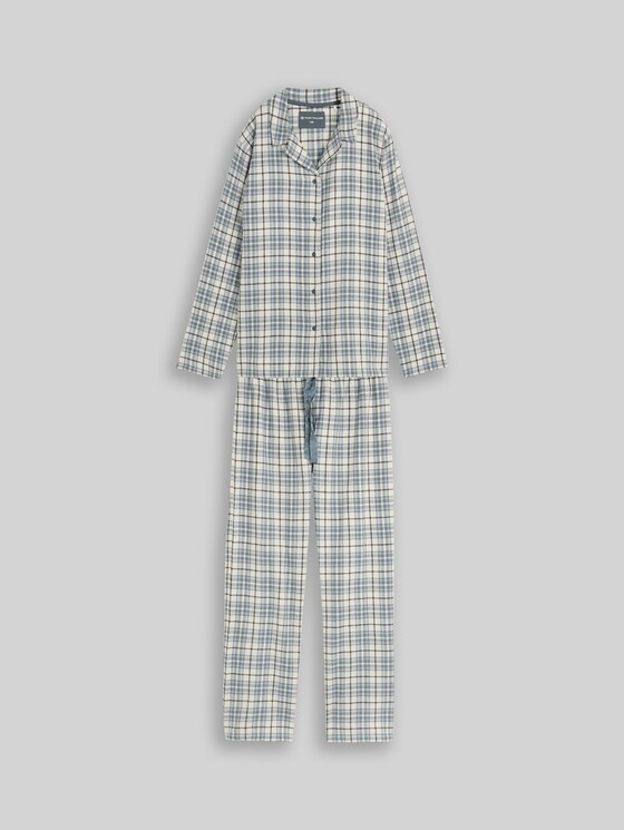 Pyjama set with a checked pattern, made of cotton - green-medium-check