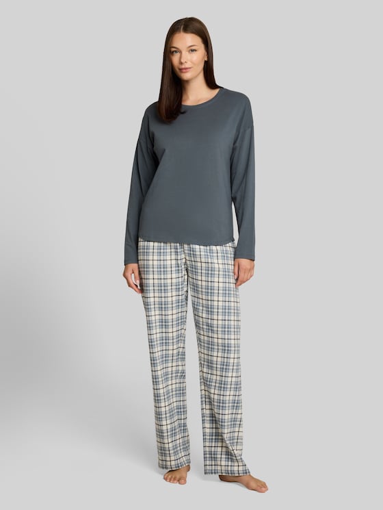 Pyjama set with checked pattern - green-medium-check