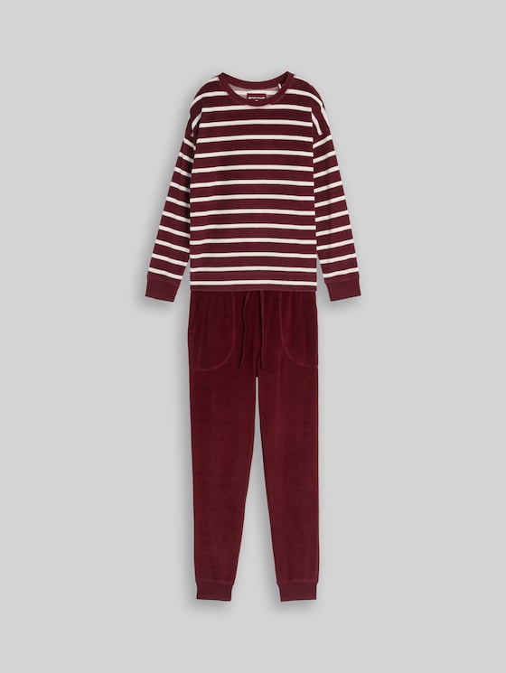 Pyjama set in terry cloth - red stripes