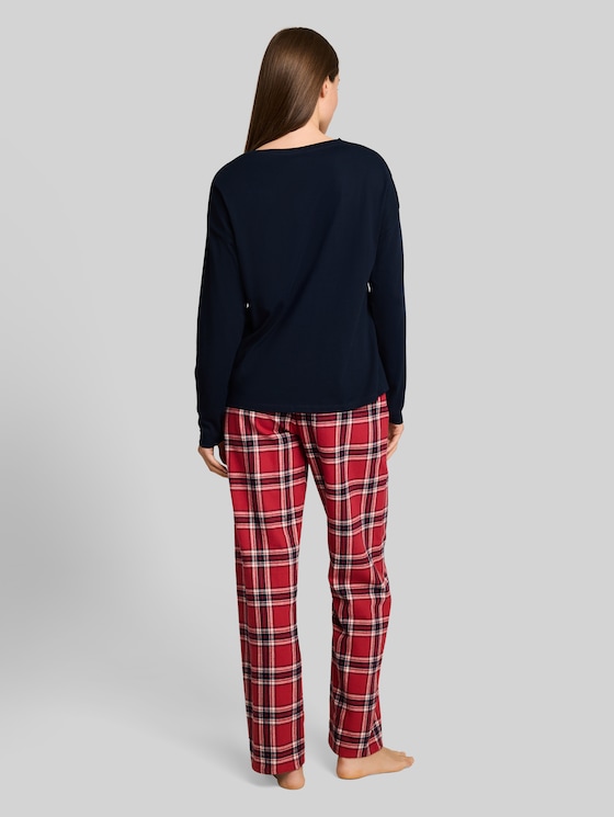 Pyjama set with a checked pattern, made of cotton - red-medium-check