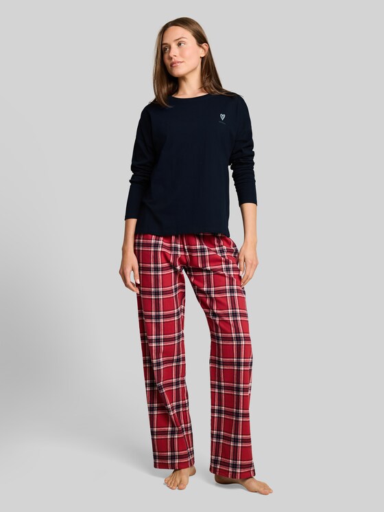 Pyjama set with a checked pattern, made of cotton - red-medium-check
