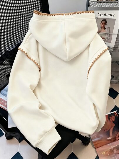 Resyla Women's White Heart Graphic Long Sleeve Hooded Sweatshirt, Cute Casual New Fall Looks Top, Home Lounge Wear, Gift For Friends - image 2