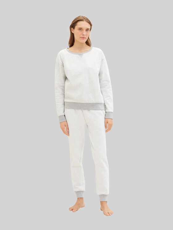 Loungewear Sweatshirt in melange look - weiß-mittel-melange