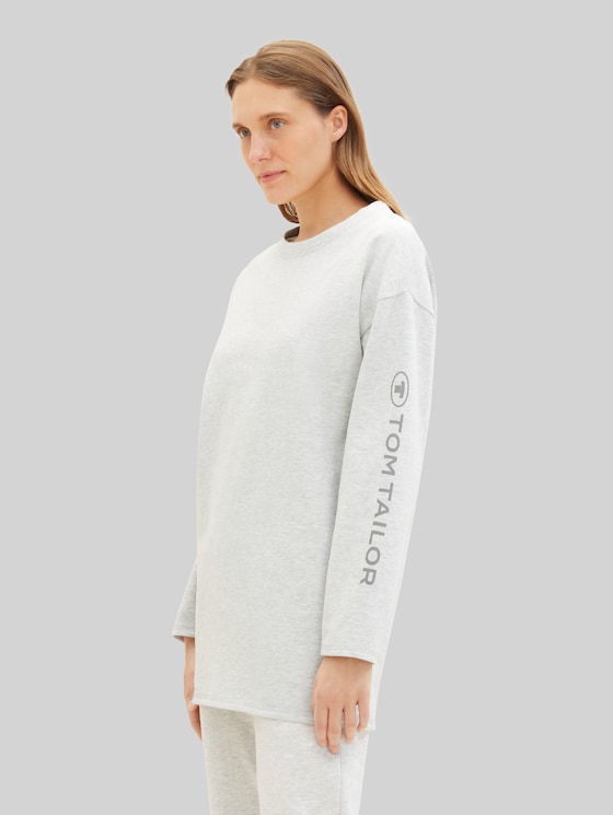 Loungewear oversized long-sleeved shirt with logo print - weiß-mittel-melange