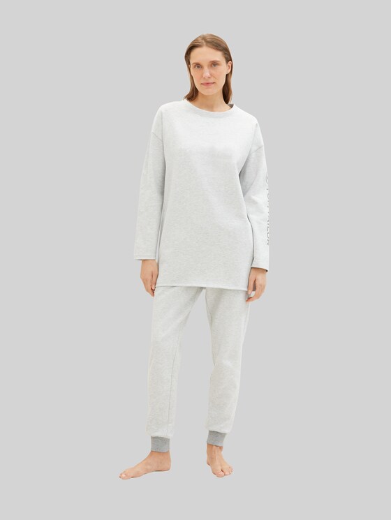 Loungewear oversized long-sleeved shirt with logo print - weiß-mittel-melange