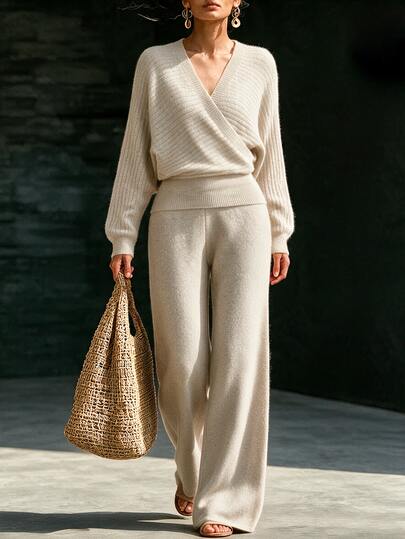 SHEIN New Oat Knit Two Pieces Set, Korean Gentle Style Loungewear