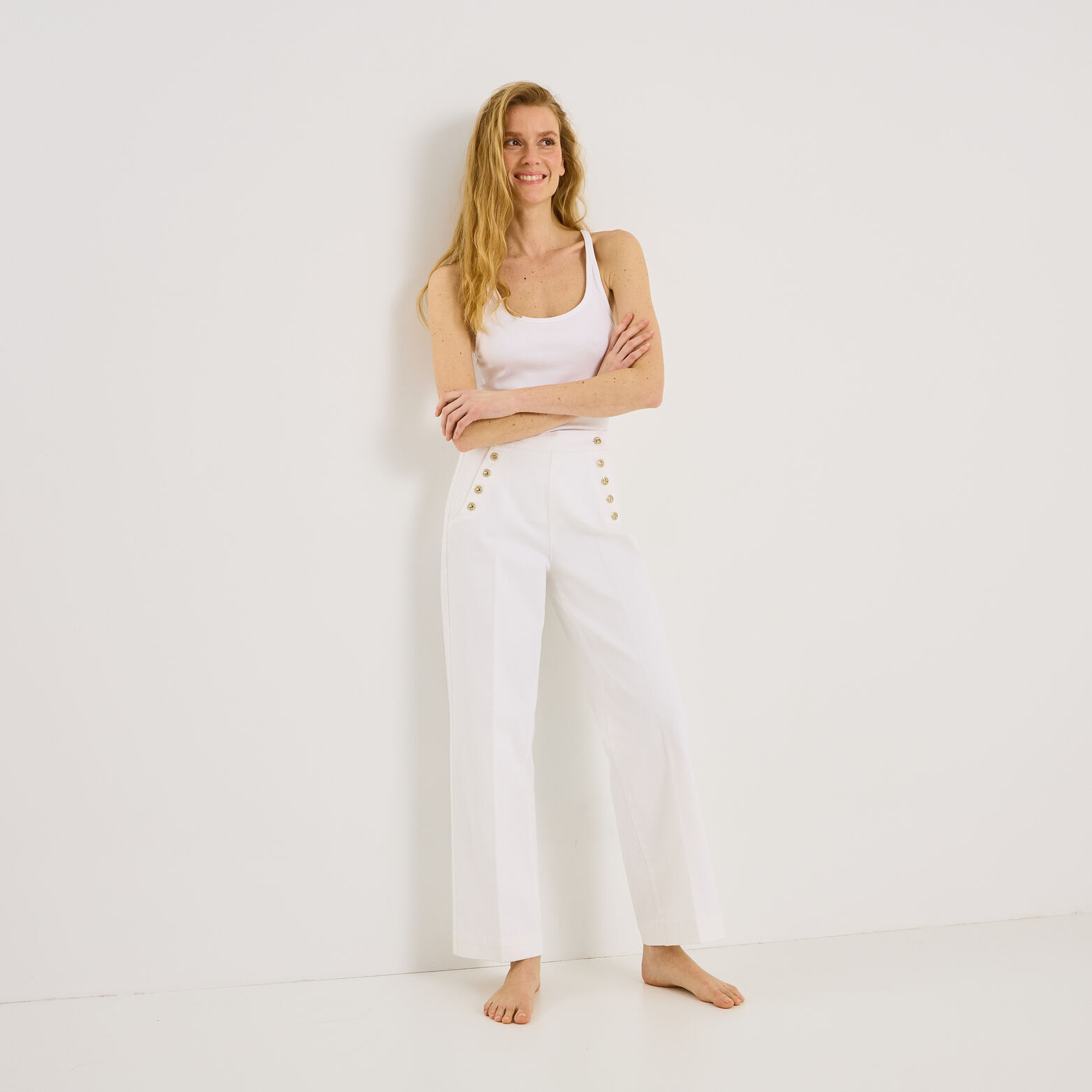 Jean flare à pont POMPON F02 femme - BLANC