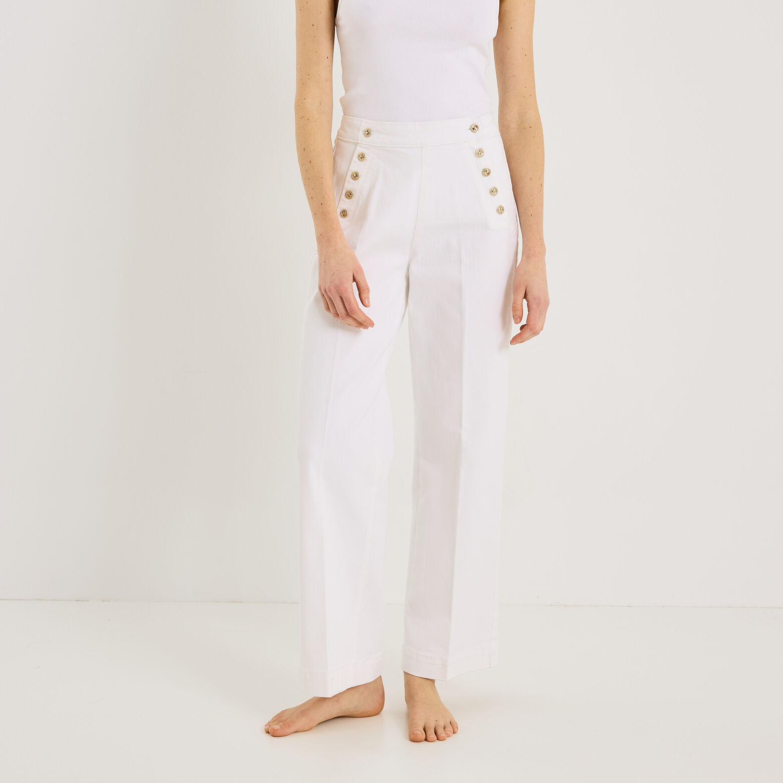 Jean flare à pont POMPON F02 femme - BLANC