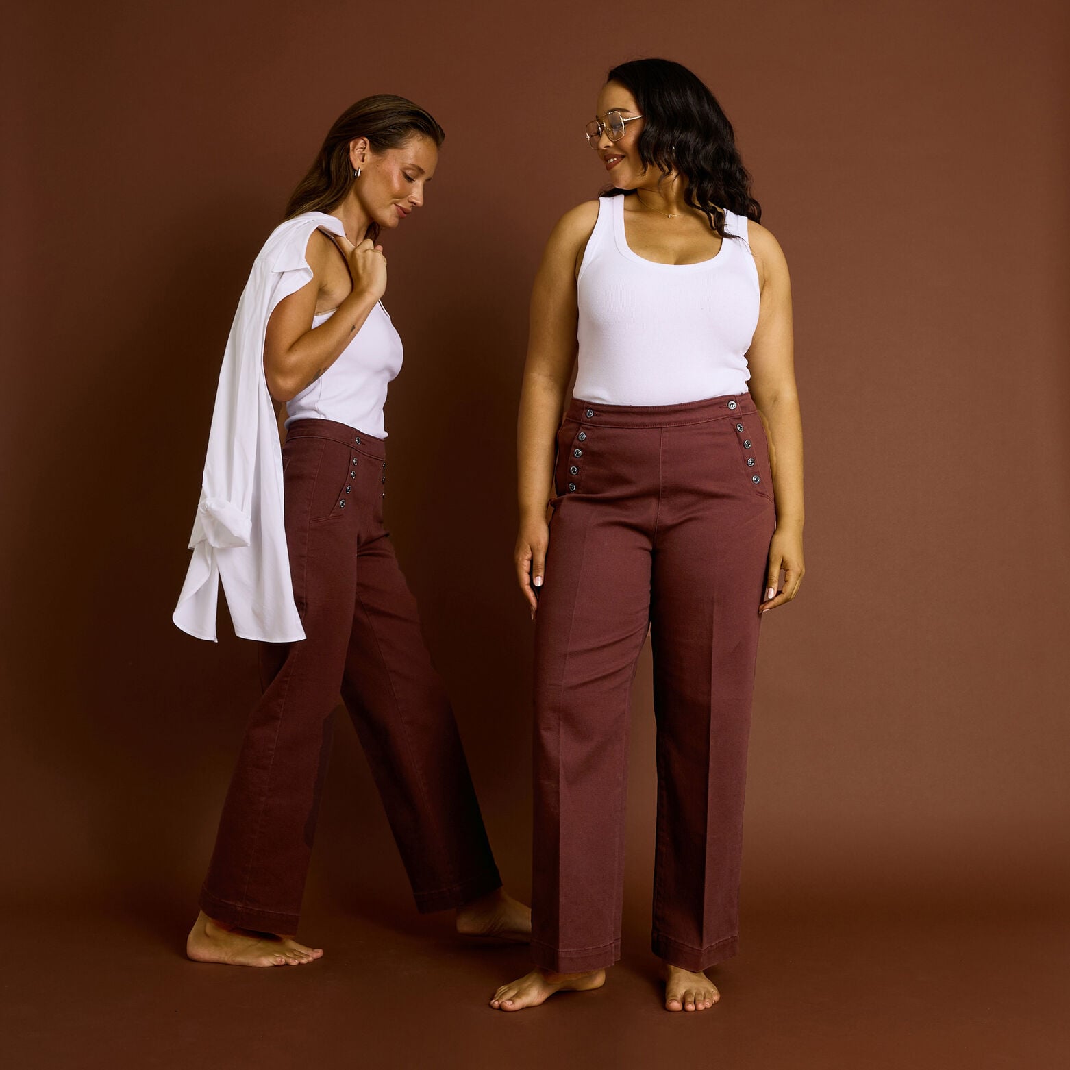 Jean flare à pont POMPON F02 femme - MARRON