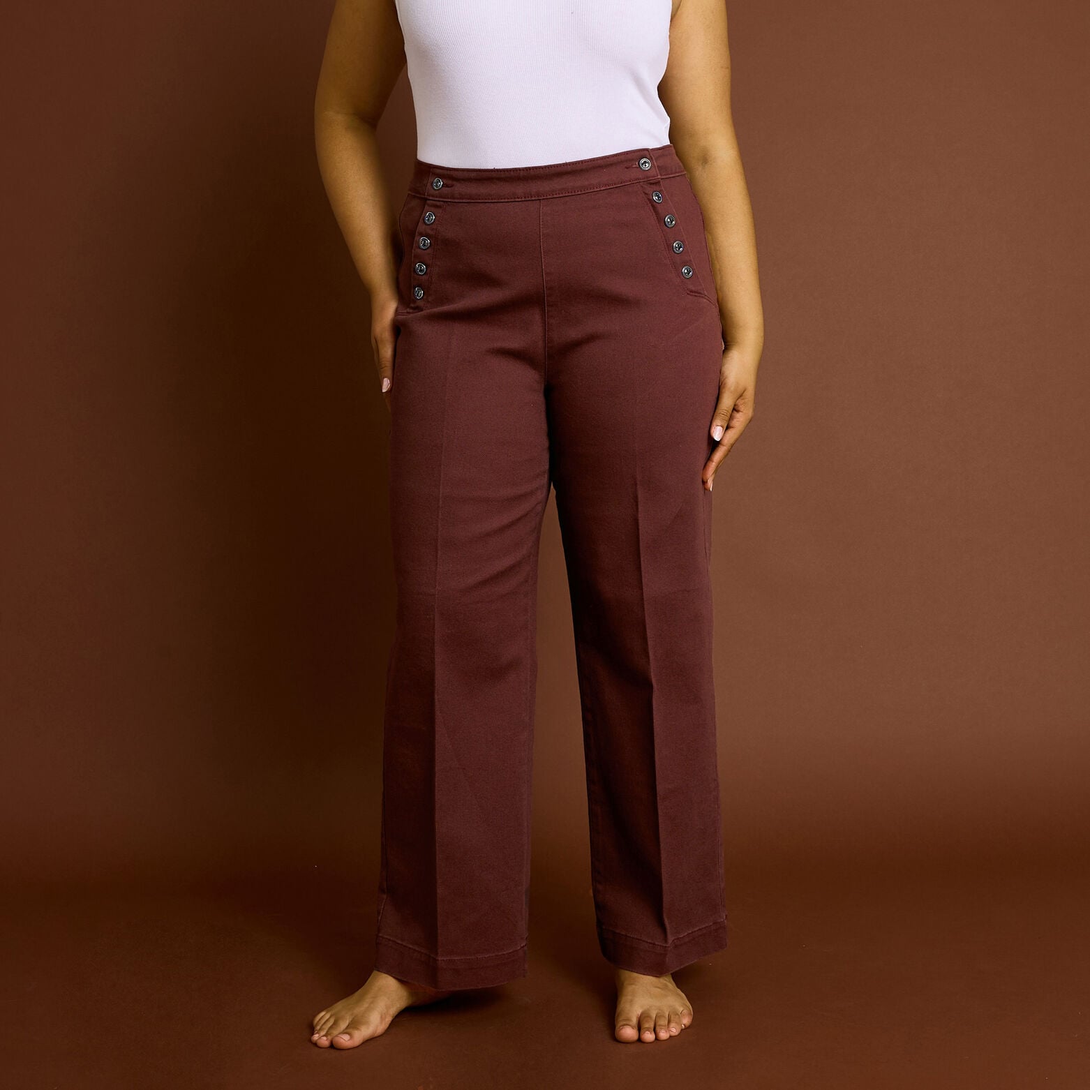 Jean flare à pont POMPON F02 femme - MARRON